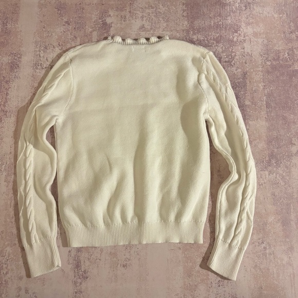 J. Crew Cable-knit hearts crewneck sweater 100% Cotton white size medium - Picture 12 of 14